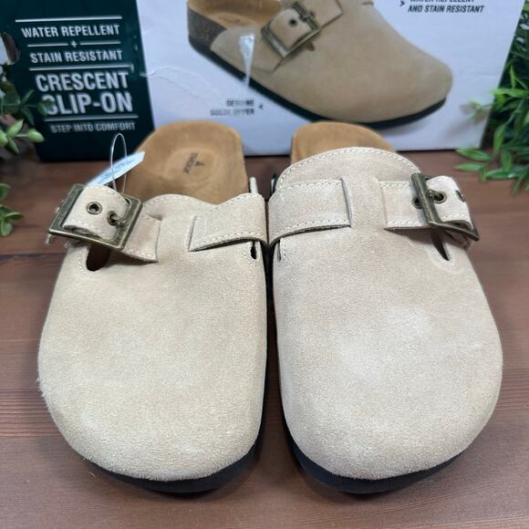 Staheekum Women's Crescent Slip On Tan Suede Buckle Clogs Size 6 - Picture 3 of 8